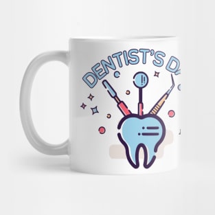 Retro Dentist’s Day, tooth and dental tools Mug